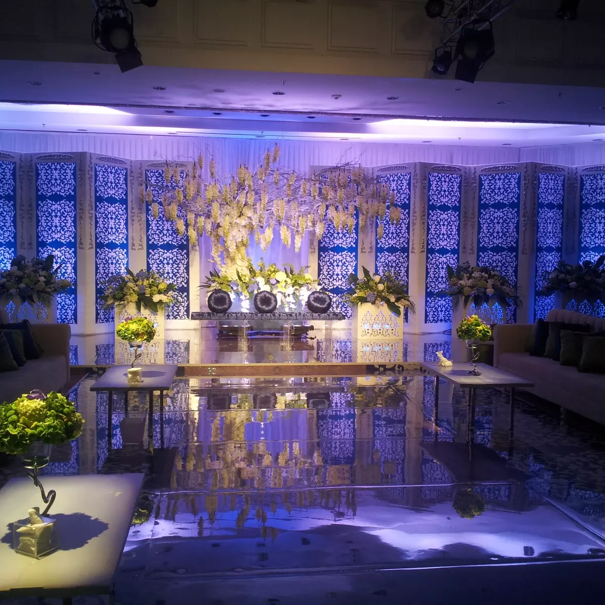 Navy damask wedding stage