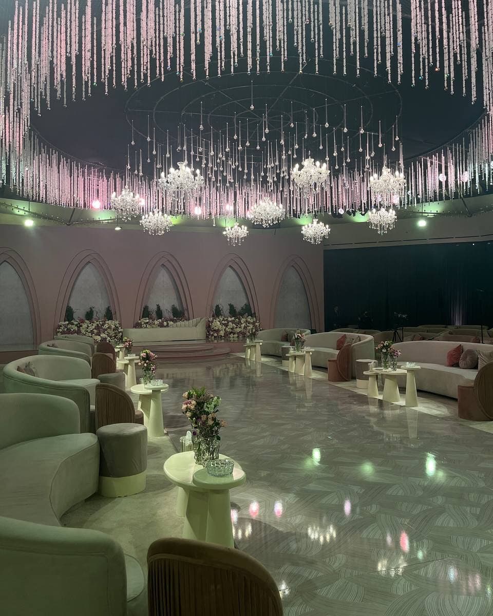 Pink crystal ballroom wedding stage